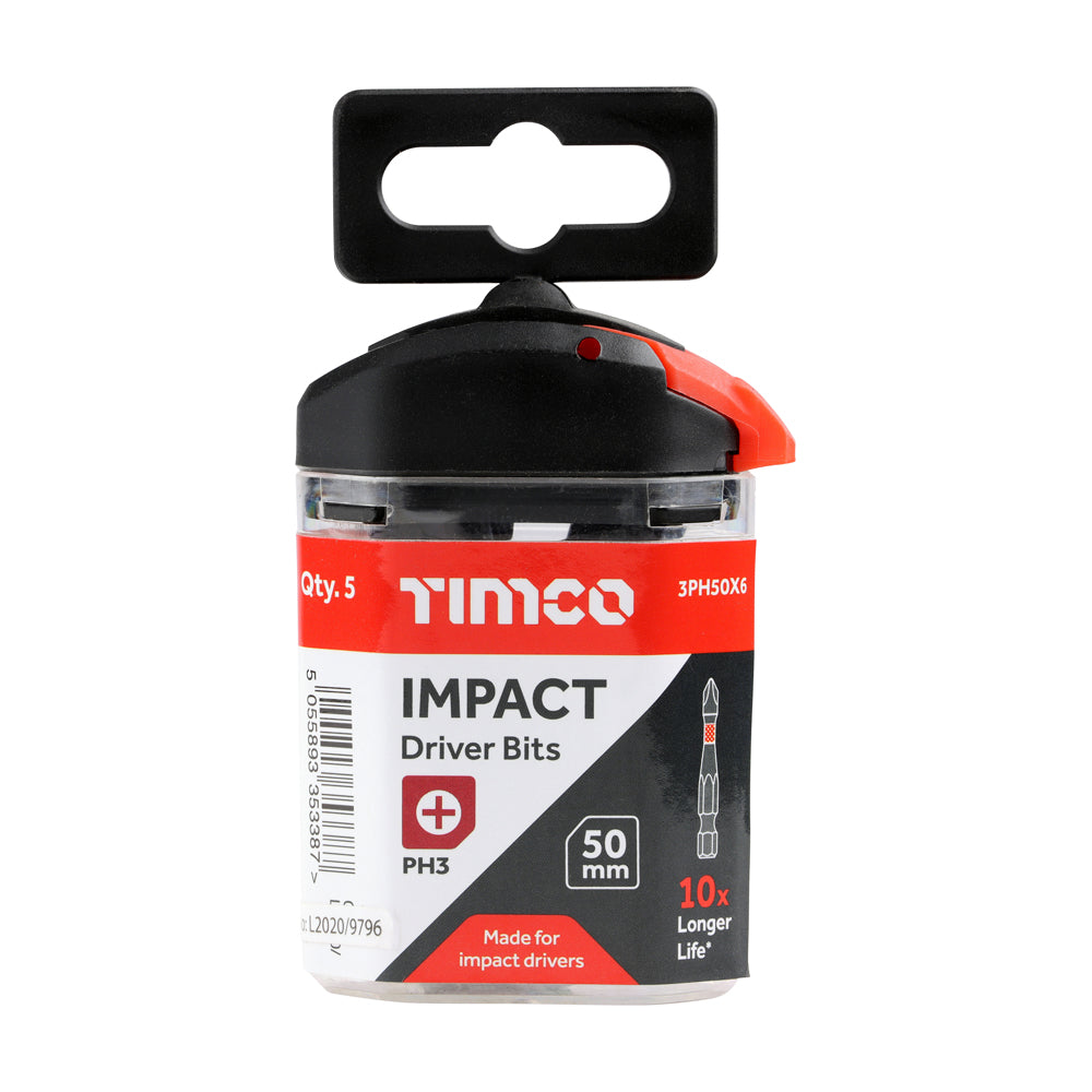 This is an image of Timco - Impact Driver Bits - PH No.3 x 50 (5 Pieces Handy Bit Pack) 3PH50X6