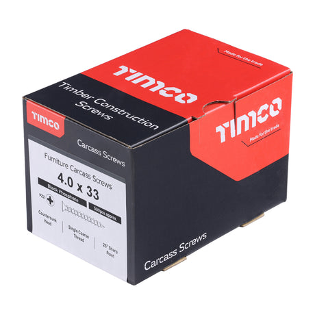This is an image of Timco - Furniture Carcass Screws - PZ - Black 4.0 x 33mm - (500 PCS Box) 40033CARC