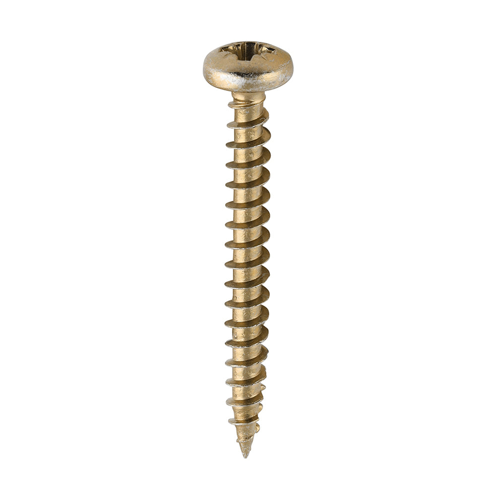 This is an image of Timco - Classic Multi-Purpose Screws - PZ - Pan Head - Yellow 4.0 x 35mm - (200 PCS Box) 40035CLAP
