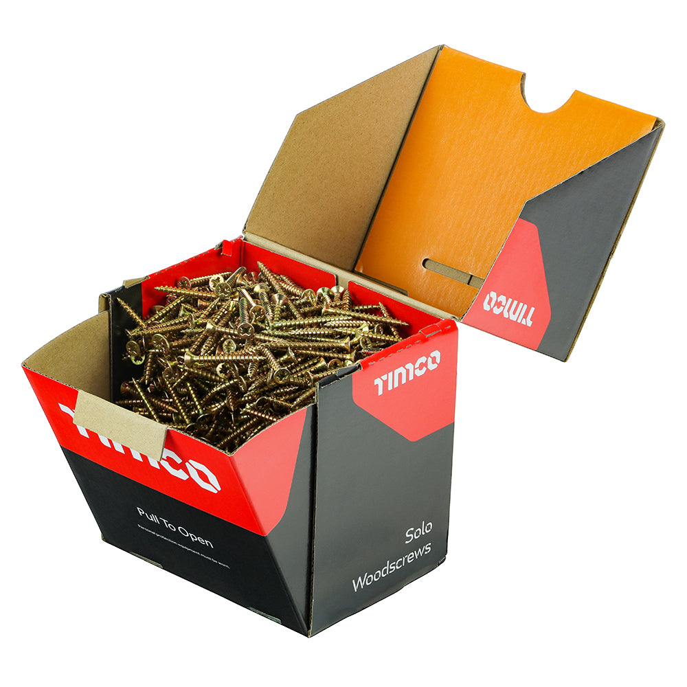 This is an image of Timco - Solo Chipboard & Woodscrews - Industry Pack - PZ - Double Countersunk - Yellow 4.0 x 40mm - (1000 PCS Box) 40040SOLOIND