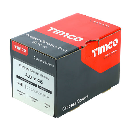 This is an image of Timco - Furniture Carcass Screws - PZ - Black 4.0 x 45mm - (500 PCS Box) 40045CARC