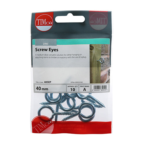 This is an image of Timco - Screw Eyes - Zinc 40mm (10 Pieces TIMpac) 40SEP