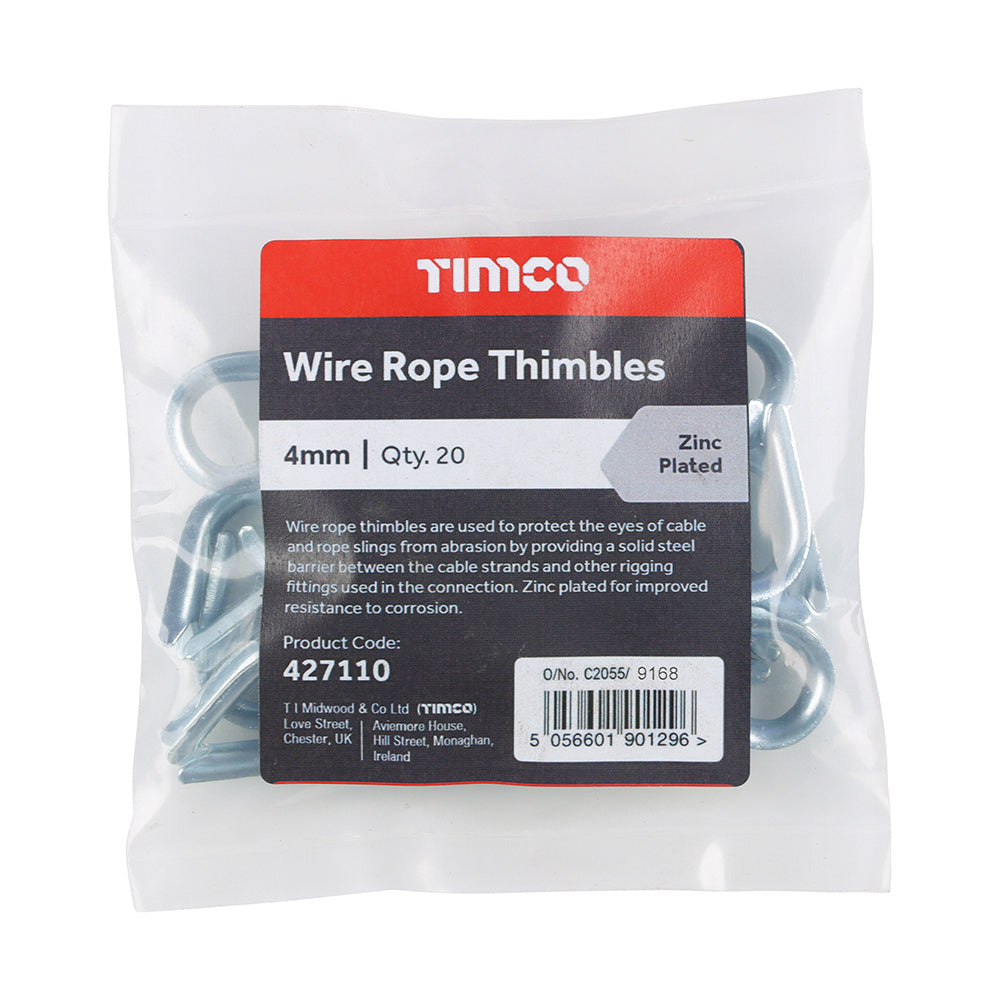 This is an image of Timco - Wire Rope Thimbles - Zinc 4mm (20 Pieces Bag) 427110
