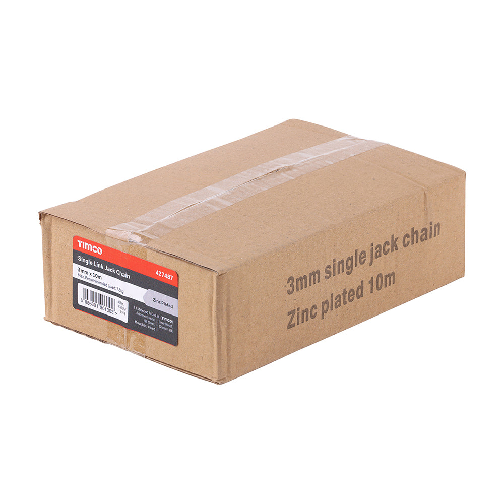 This is an image of Timco - Single Link Jack Chain - Zinc 3mm x 10m (1 Each Box) 427487