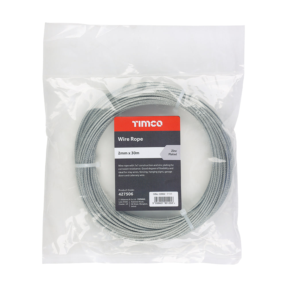 This is an image of Timco - Wire Rope - Zinc 2mm x 30m (1 Each Bag) 427506