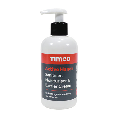 This is an image of Timco - Active Hands Sanitiser, Moisturiser & Barrier Cream 250ml (1 Each Pump Bottle) 432077