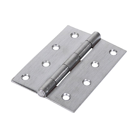 This is an image of Timco - Plain Butt Hinge - Fixed Pin (1838) - Satin Chrome 100 x 70 (1 Pairs Plain Bag) 434555