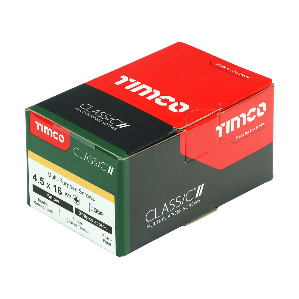 This is an image of Timco - Classic Multi-Purpose Screws - PZ - Double Countersunk - Yellow 4.5 x 16mm - (200 PCS Box) 45016CLAF