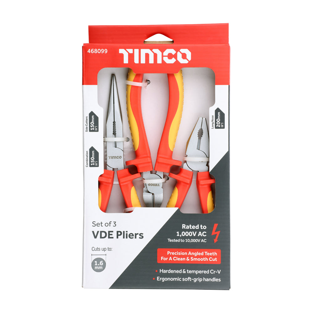 This is an image of Timco - VDE Plier Set 3pcs (3 Pieces Box) 468099