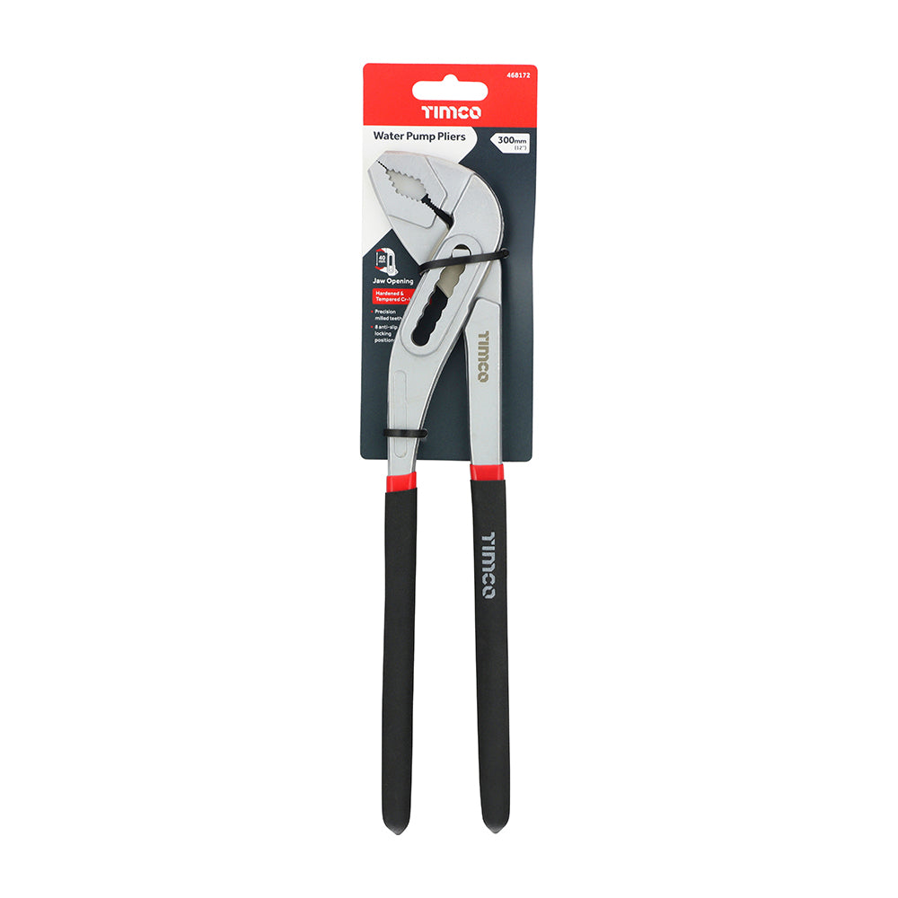 This is an image of Timco - Water Pump Pliers 12" (1 Each Backing Card) 468172