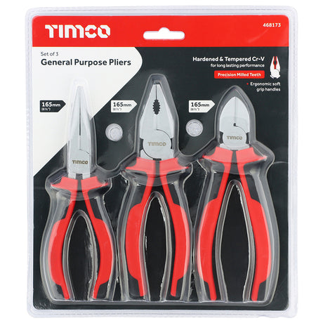 This is an image of Timco - General Purpose Pliers Set 3pcs (3 Pieces Blister Pack) 468173