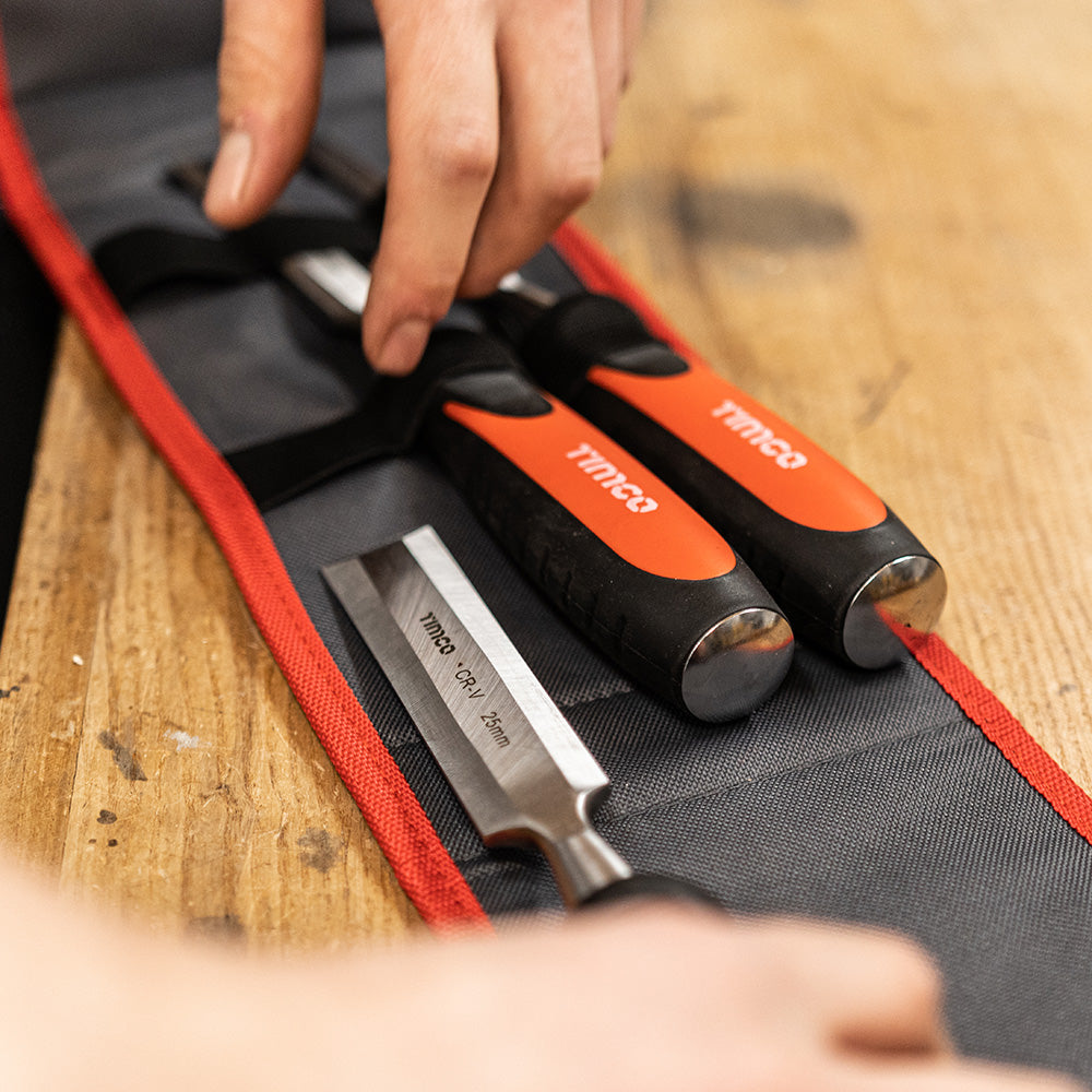 This is an image of Timco - Bevel Edge Wood Chisel Set 3pcs (3 Pieces Blister Pack) 468248