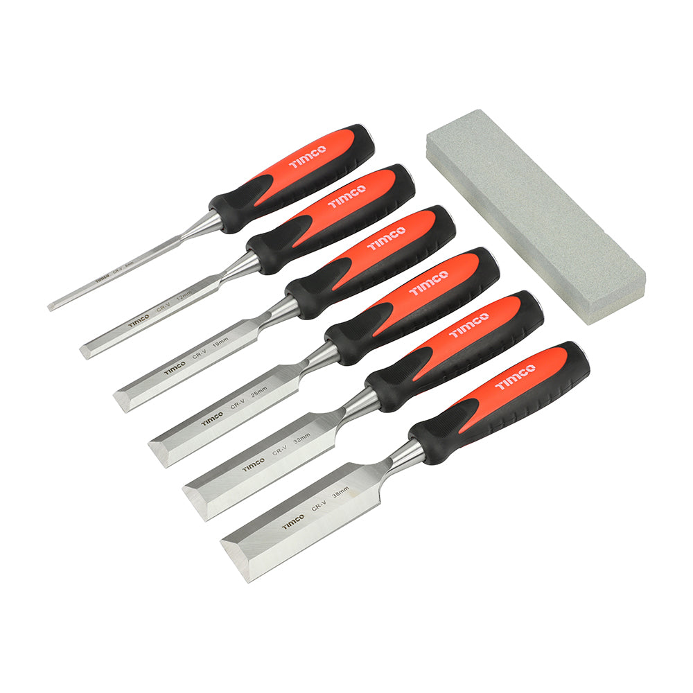This is an image of Timco - Bevel Edge Wood Chisel Set 7pcs (7 Pieces Blister Pack) 468249