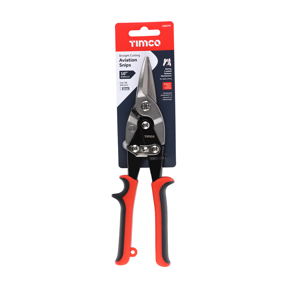 This is an image of Timco - Aviation Snips - Straight 250mm (1 Each Backing Card) 468379