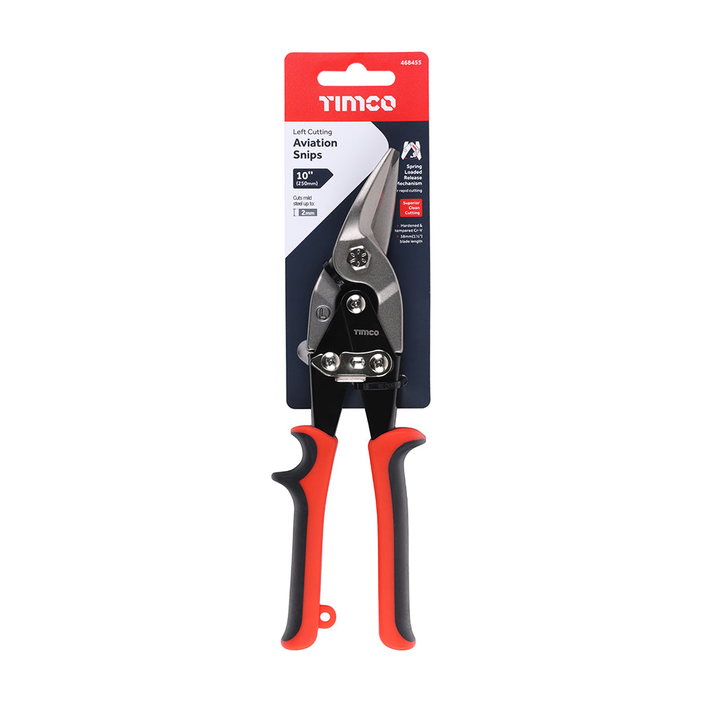 This is an image of Timco - Aviation Snips - Left 250mm (1 Each Backing Card) 468455