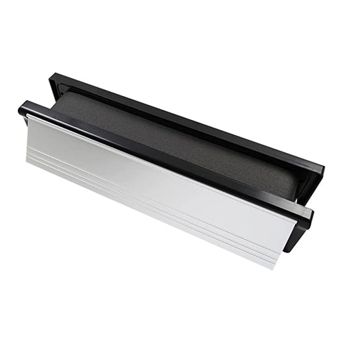 This is an image of Timco - Intumescent Letterbox - Polished Silver - Black Frame 305 x 70 (1 Each Box) 487299
