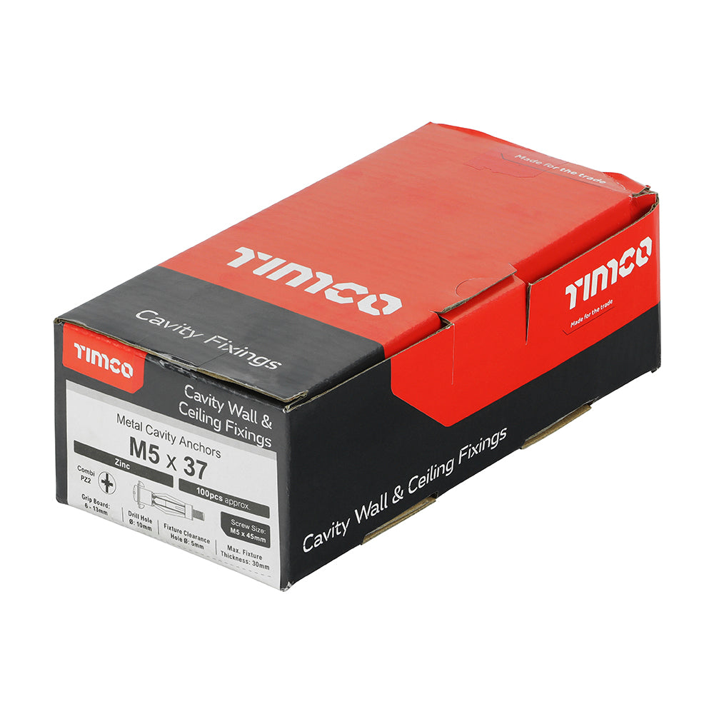 This is an image of Timco - Metal Cavity Anchors - Zinc M5 x 37 (45mm Screw) - (100 PCS Box) 50037CA