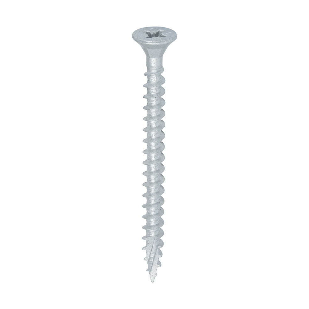 This is an image of Timco - C2 Exterior Strong-Fix Screws - PZ - Double Countersunk with Ribs - Twin-Cut - Silver 5.0 x 60mm - (200 PCS Box) 50060C2SBX