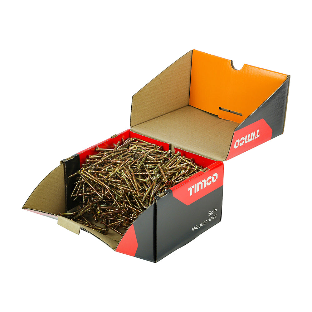 This is an image of Timco - Solo Chipboard & Woodscrews - Industry Pack - PZ - Double Countersunk - Yellow 5.0 x 70mm - (1000 PCS Box) 50070SOLOIND