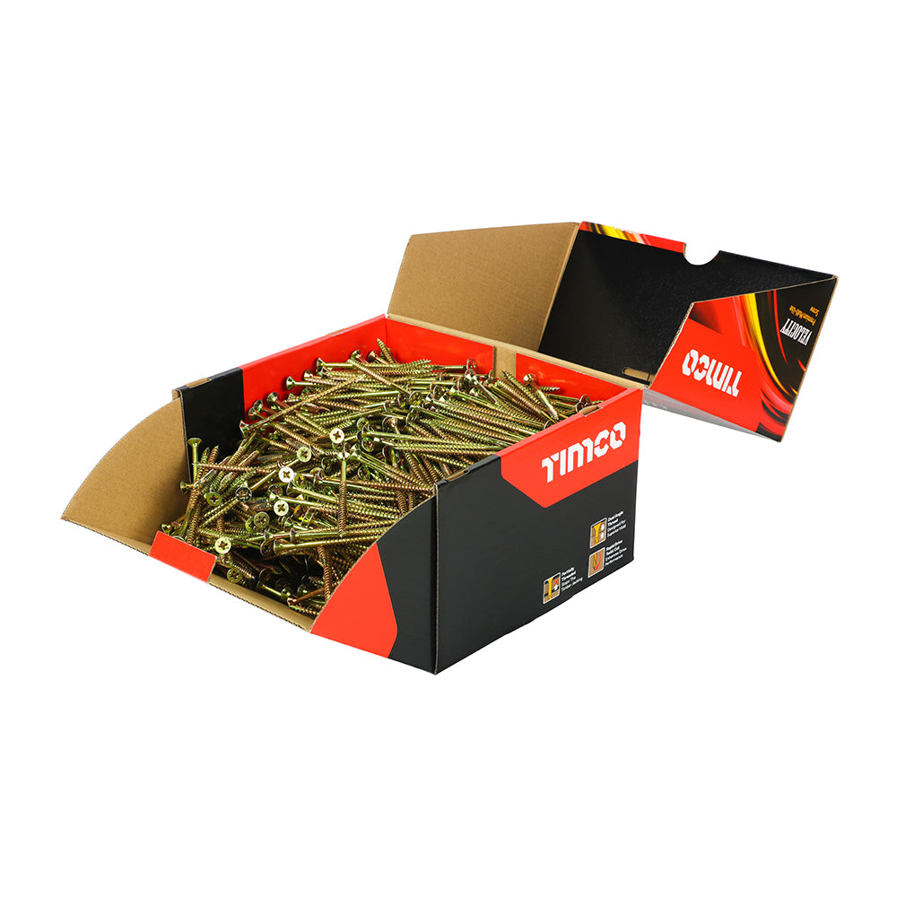 This is an image of Timco - Velocity Premium Multi-Use Screws - PZ - Double Countersunk - Yellow 5.0 x 90mm - (1000 PCS Box) 50090VYIND