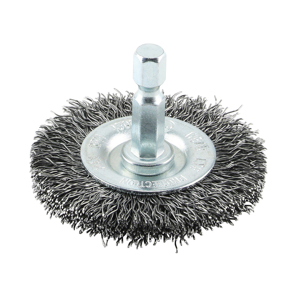 This is an image of Timco - Drill Wheel Brush - Crimped Steel Wire 50mm (1 Each Blister Pack) 50SWC