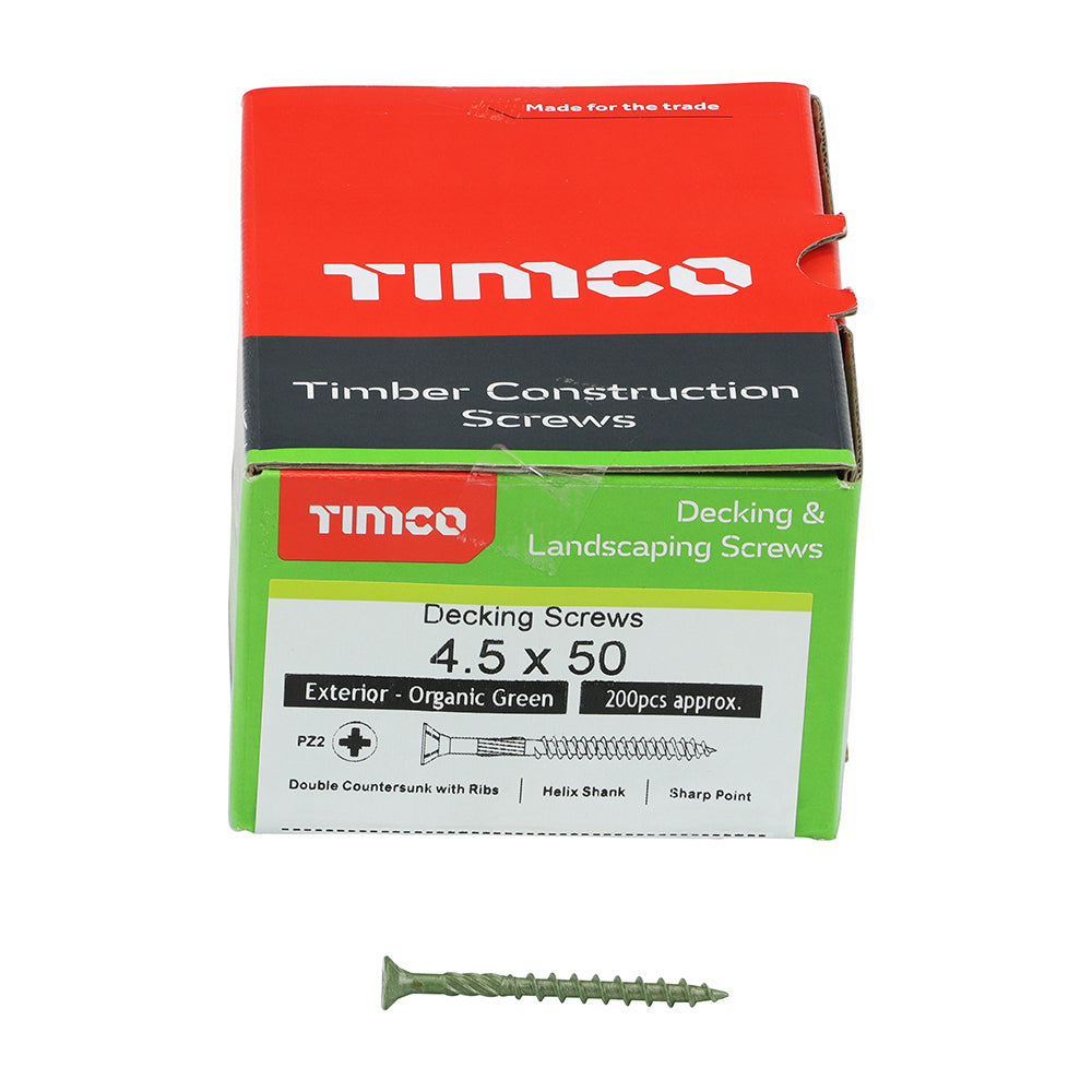 This is an image of Timco - Decking Screws - PZ - Double Countersunk - Exterior - Green 4.5 x 50mm - (200 PCS Box) 50TDECK