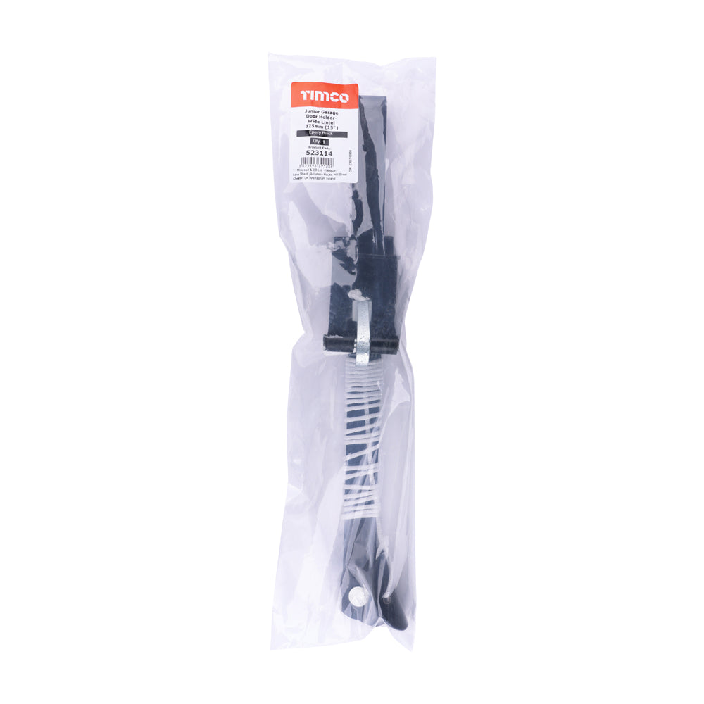 This is an image of Timco - Junior Garage Door Holder - Wide Lintel - Black 15" (1 Each Plain Bag) 523114