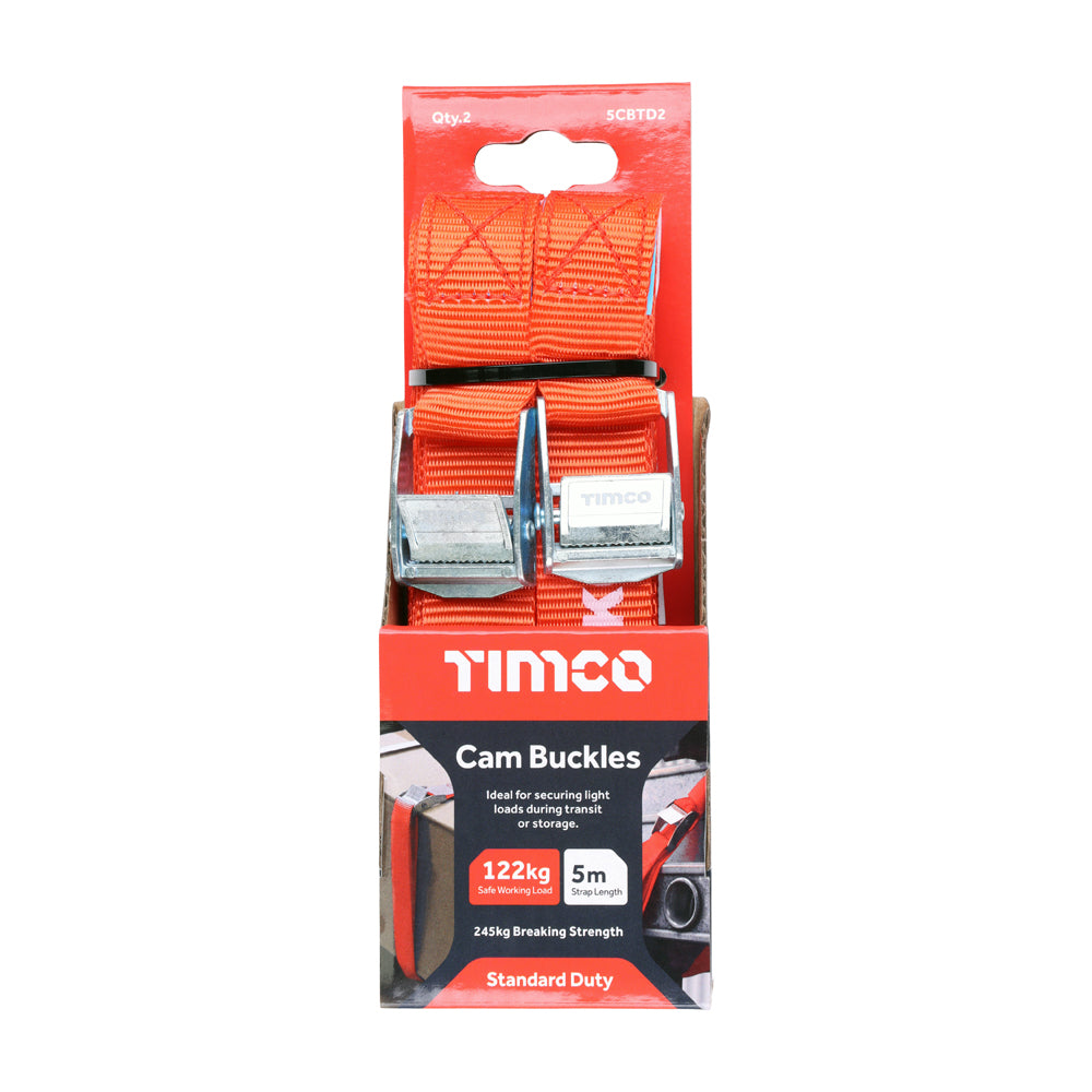 This is an image of Timco - Cam Buckles - Standard Duty 5m x 25mm (2 Pieces Box) 5CBTD2