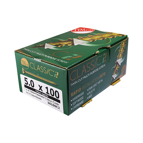 This is an image of Timco - C2 Strong-Fix Screws - PZ - Double Countersunk - Twin-Cut - Yellow 6.0 x 120mm - (100 PCS Box) 60120C2
