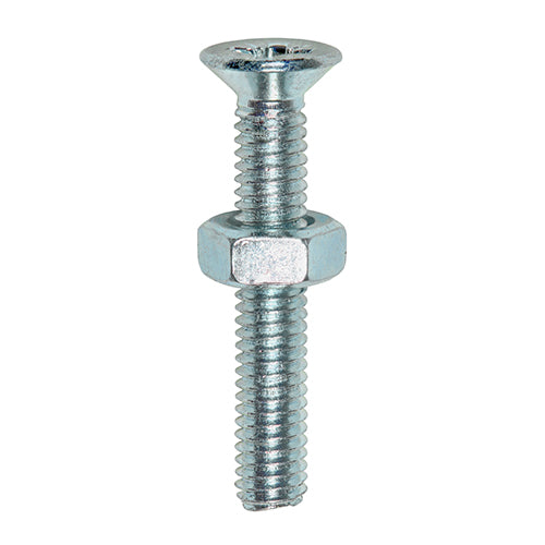 This is an image of Timco - Machine Screws - PZ - Countersunk & Hex Nuts - Zinc M6 x 20mm - (20 PCS TIMpac) 6020CPMHNP