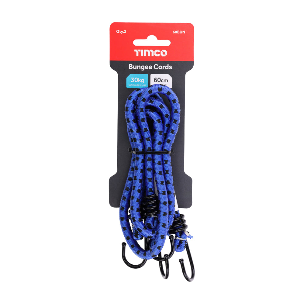 This is an image of Timco - Bungee Cords - Standard Duty Dia.8mm x 60cm (2 Pieces Bag) 60BUN