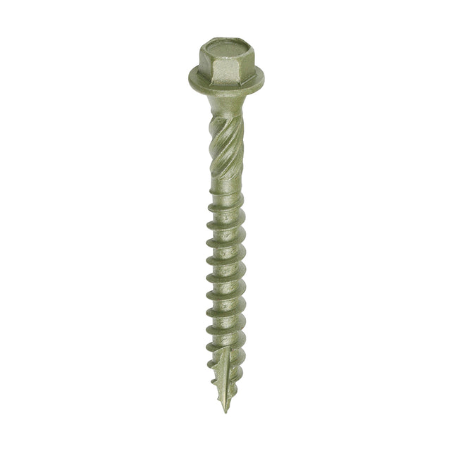 This is an image of Timco - Timber Frame Construction & Landscaping Screws - Hex - Exterior - Green Organic 6.7 x 60mm - (50 PCS Box) 60IN