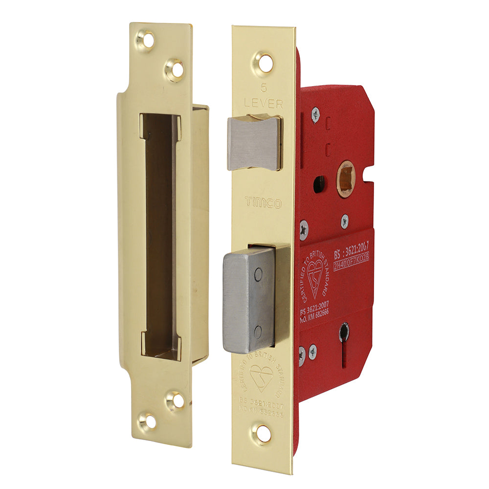 This is an image of Timco - 5 Lever British Standard CE Sashlock - Electro Brass 66 case / 45 backset (1 Each Box) 675016
