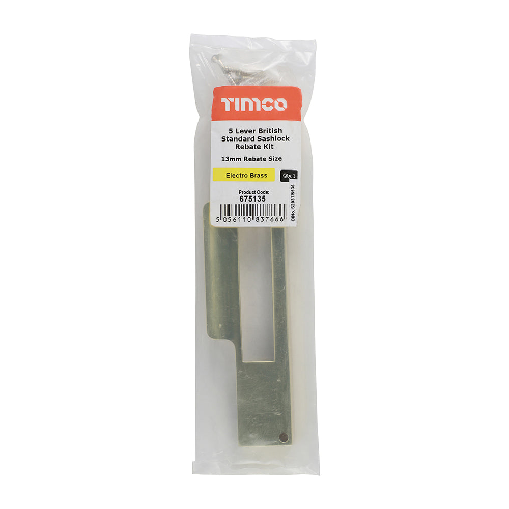 This is an image of Timco - 5 Lever British Standard Sashlock Rebate Kit - Electro Brass 13mm (1 Each Plain Bag) 675135