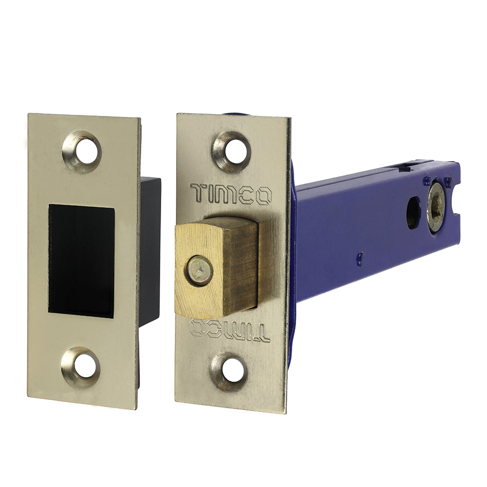 This is an image of Timco - Architectural Tubular Deadbolt - Electro Brass & Satin Nickel 129 case / 108 backset (1 Each Plain Bag) 675198