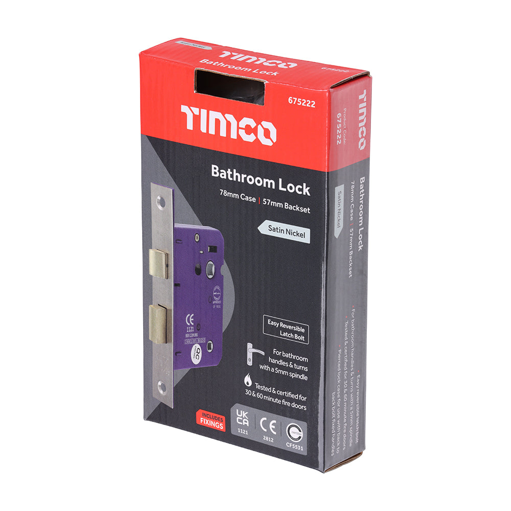 This is an image of Timco - Bathroom Lock - Satin Nickel 78mm (1 Each Box) 675222