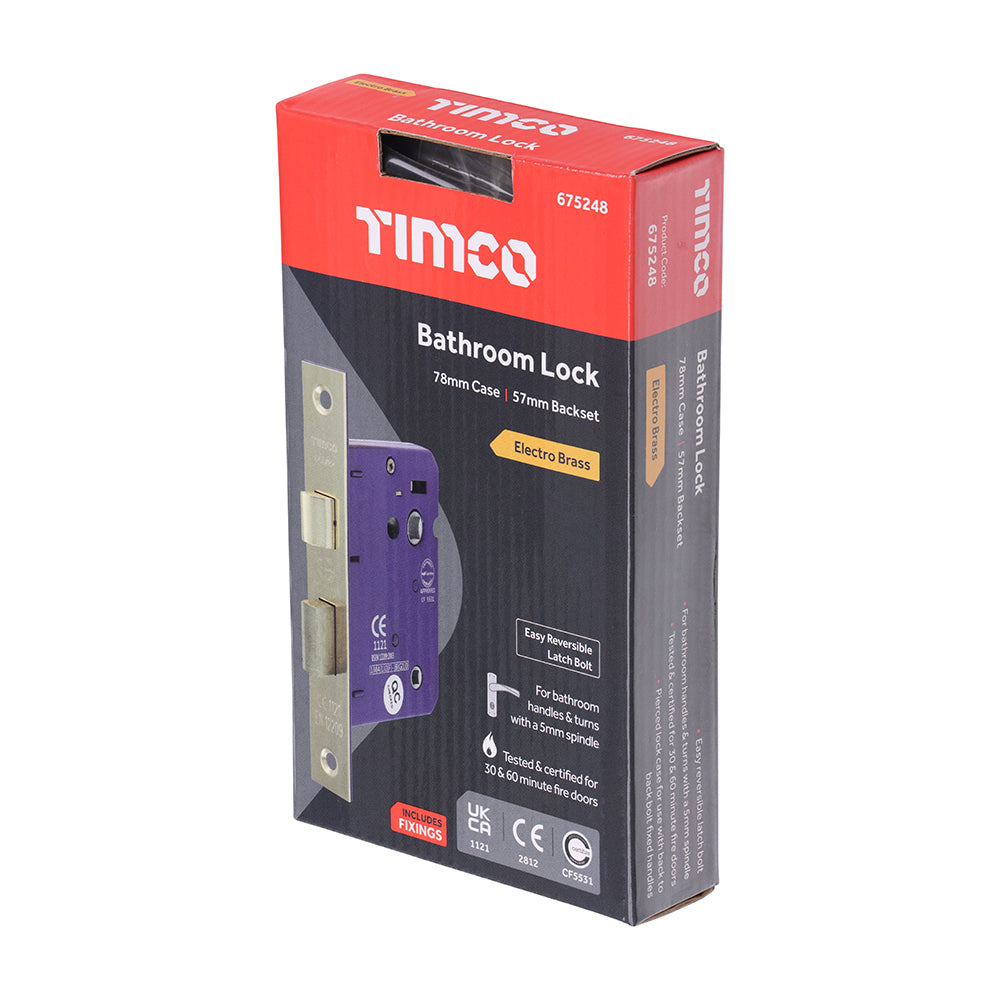 This is an image of Timco - Bathroom Lock - Electro Brass 78mm (1 Each Box) 675248
