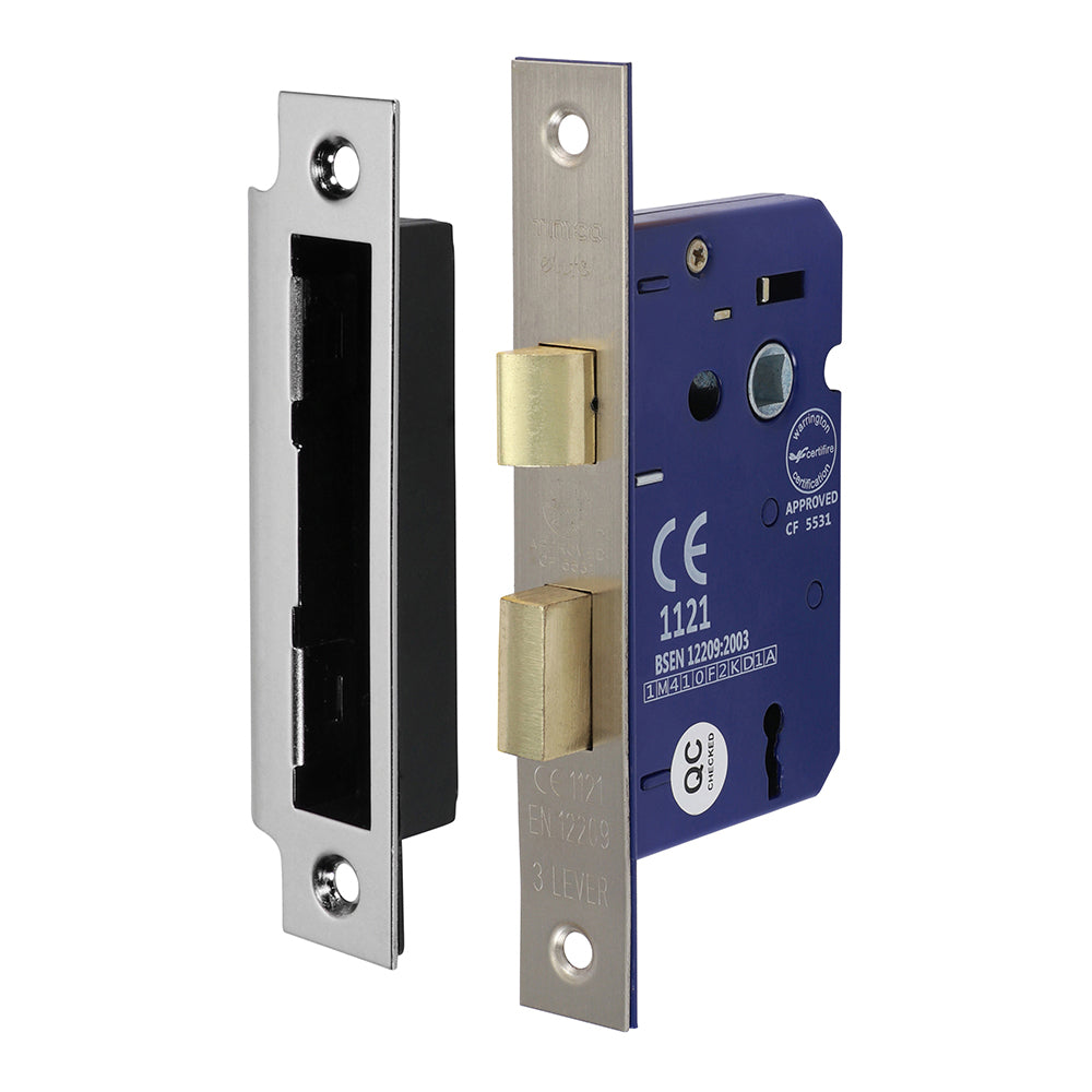 This is an image of Timco - 3 Lever Sashlock - Satin Nickel 65 case / 45 backset (1 Each Box) 675321