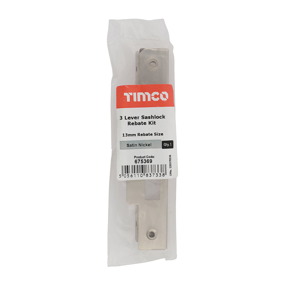 This is an image of Timco - 3 Lever Sashlock Rebate Kit - Satin Nickel 13mm (1 Each Plain Bag) 675369