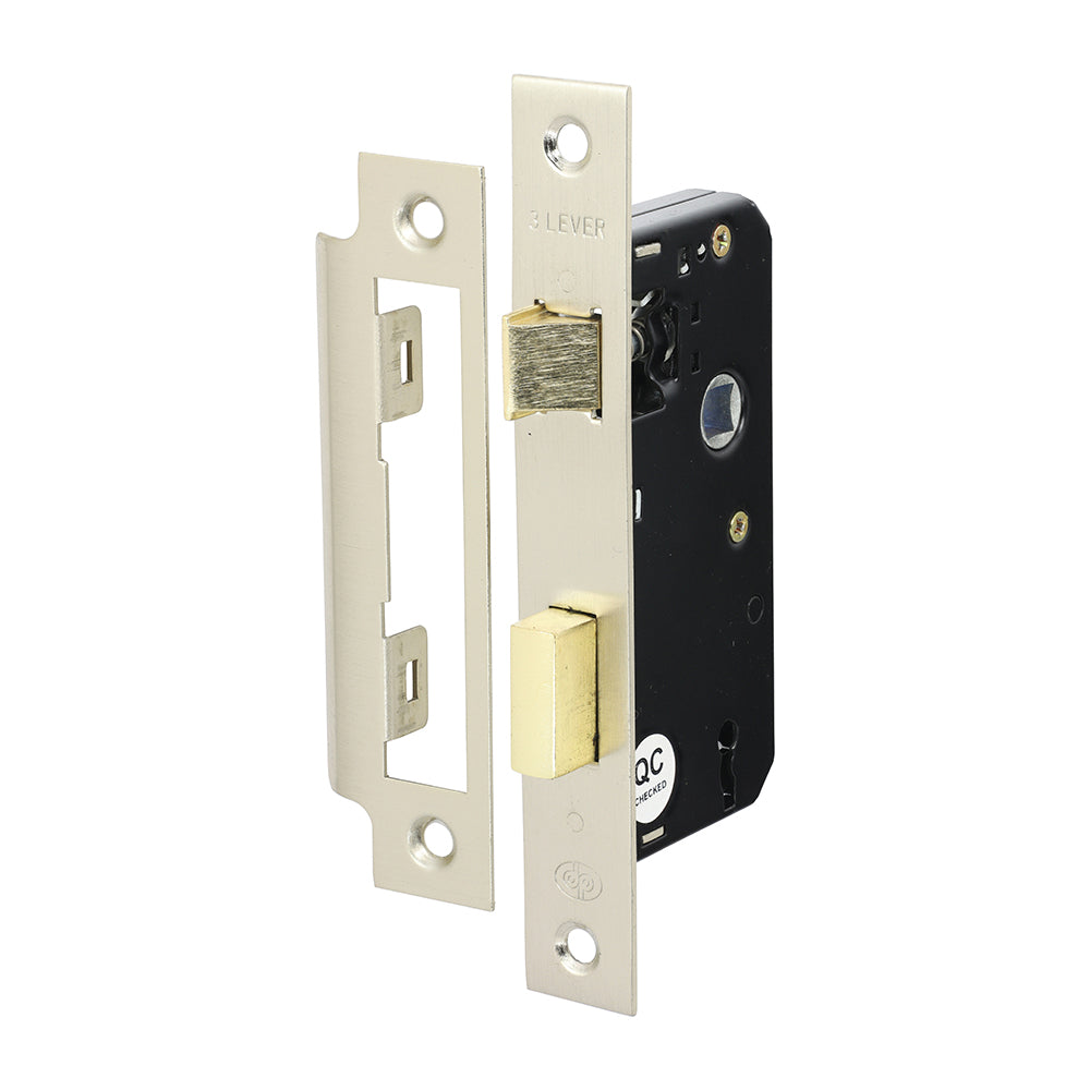 This is an image of Timco - 3 Lever Sashlock - Satin Nickel 51 case / 31 backset (1 Each Bag) 675546