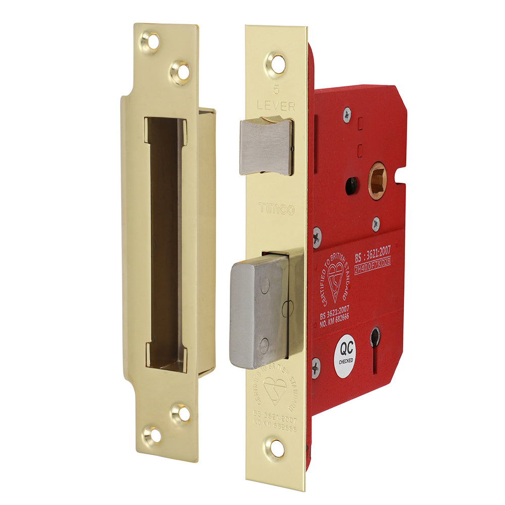 This is an image of Timco - 5 Lever British Standard CE Sashlock - Electro Brass 78 case / 57 backset (1 Each Box) 675548