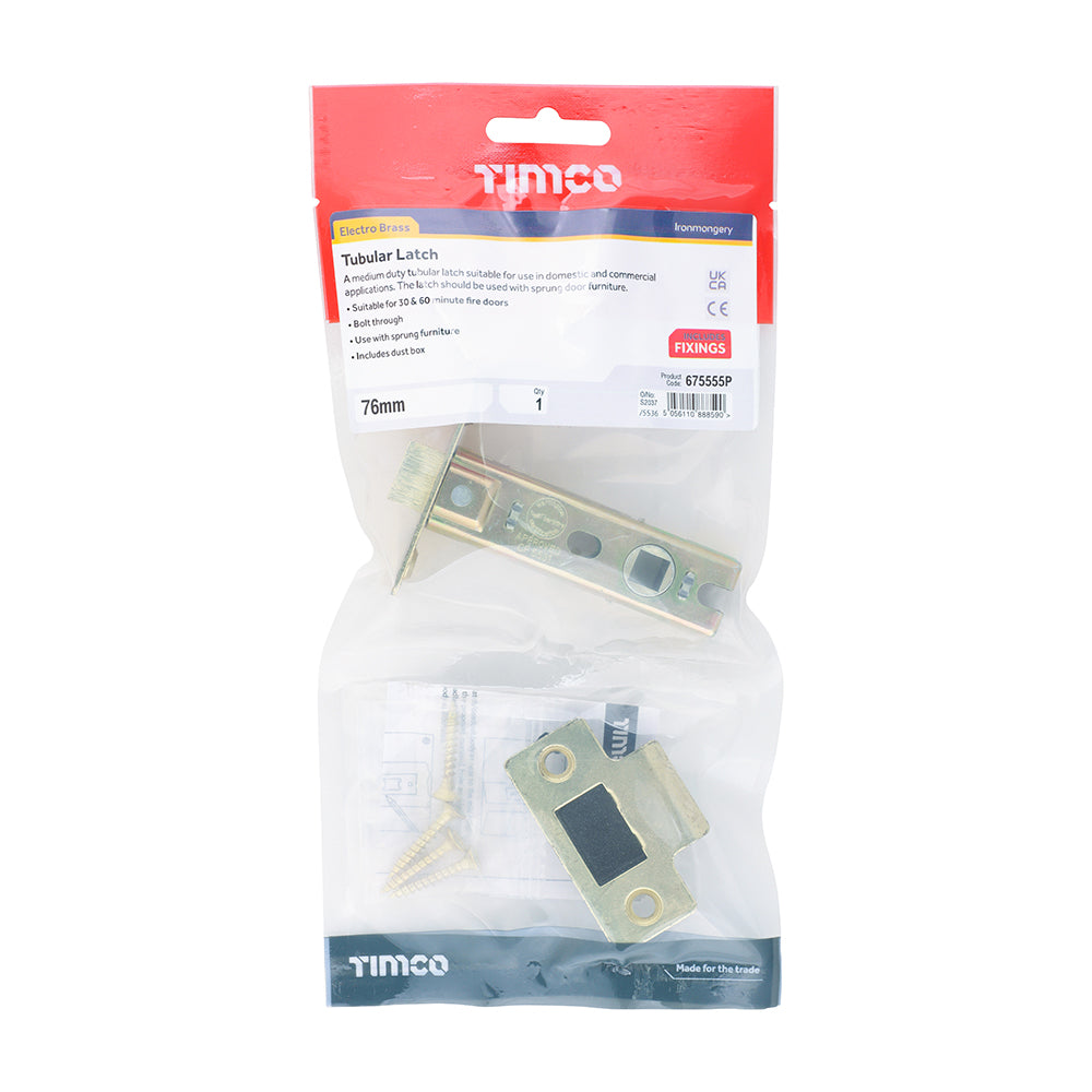 This is an image of Timco - Tubular Latch - Electro Brass 76 case / 57 backset (1 Each TIMbag) 675555P