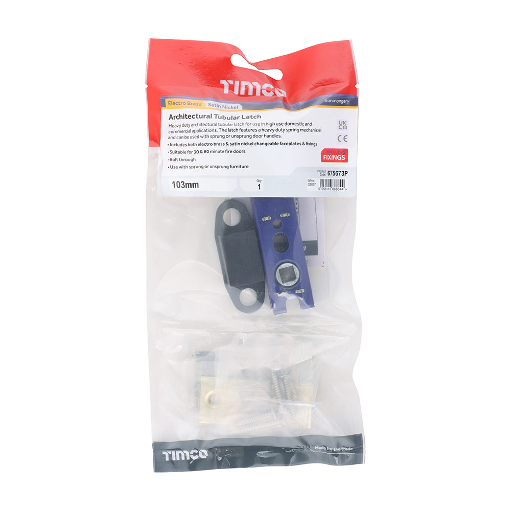 This is an image of Timco - Architectural Tubular Latch - Electro Brass & Satin Nickel 103 case / 82.5 backset (1 Each TIMbag) 675673P