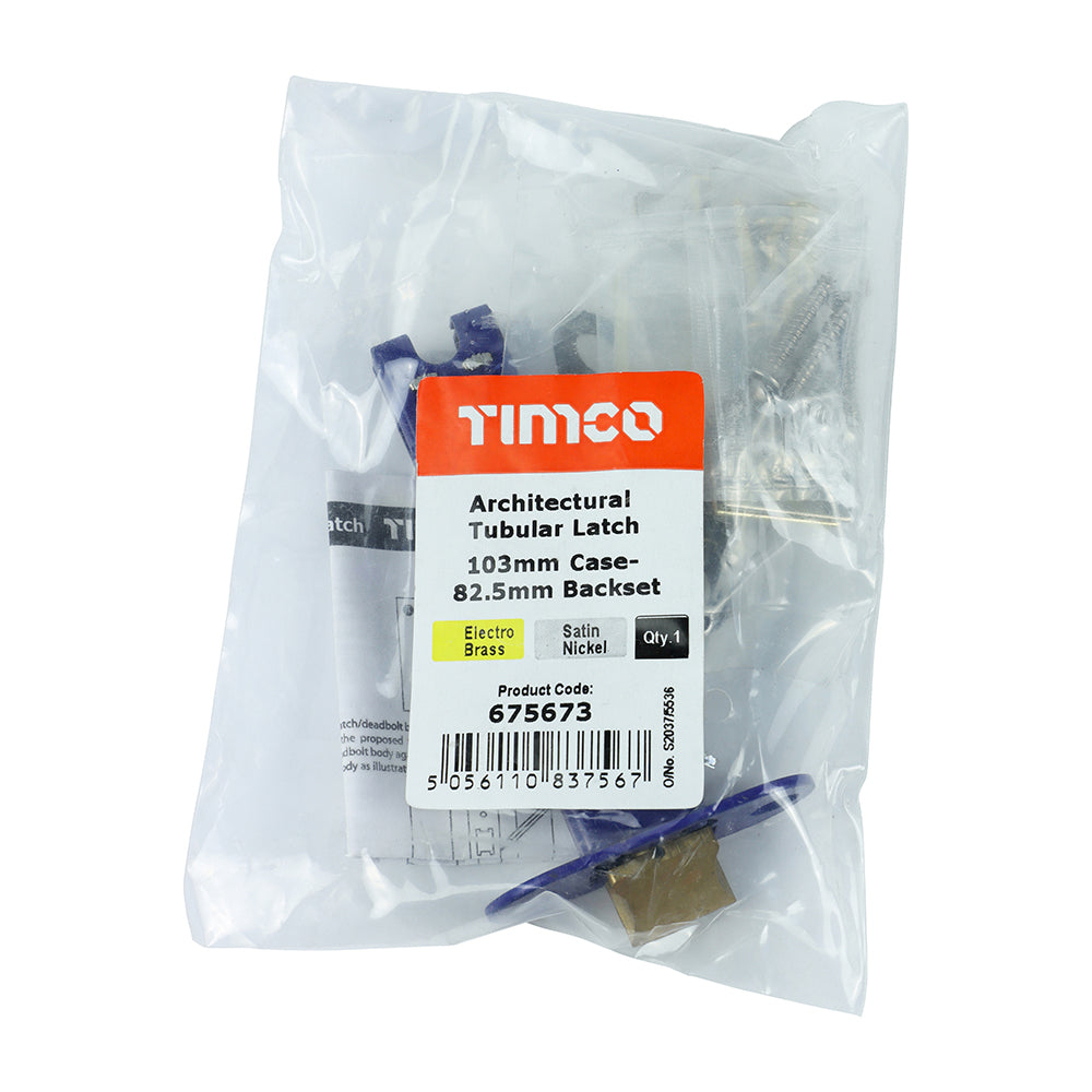 This is an image of Timco - Architectural Tubular Latch - Electro Brass & Satin Nickel 103 case / 82.5 backset (1 Each Plain Bag) 675673