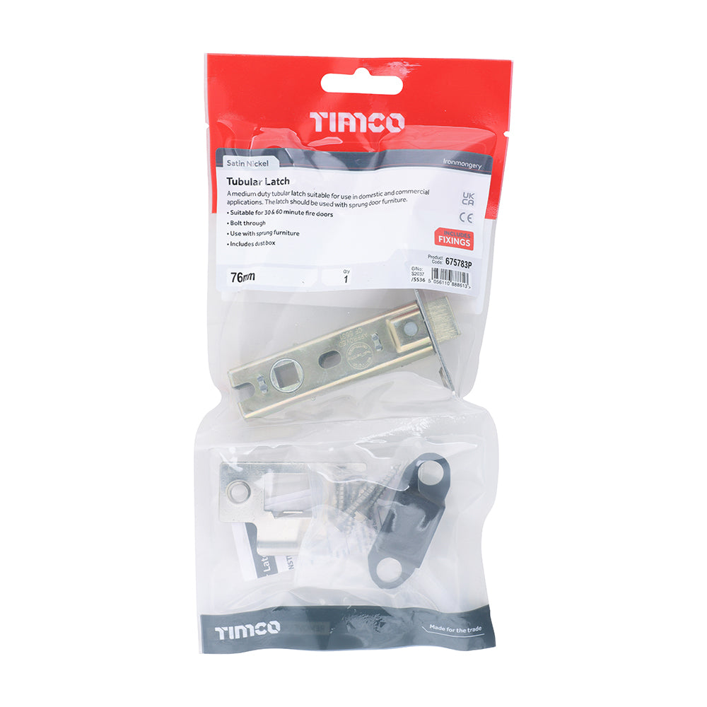 This is an image of Timco - Tubular Latch - Satin Nickel 76 case / 57 backset (1 Each TIMbag) 675783P