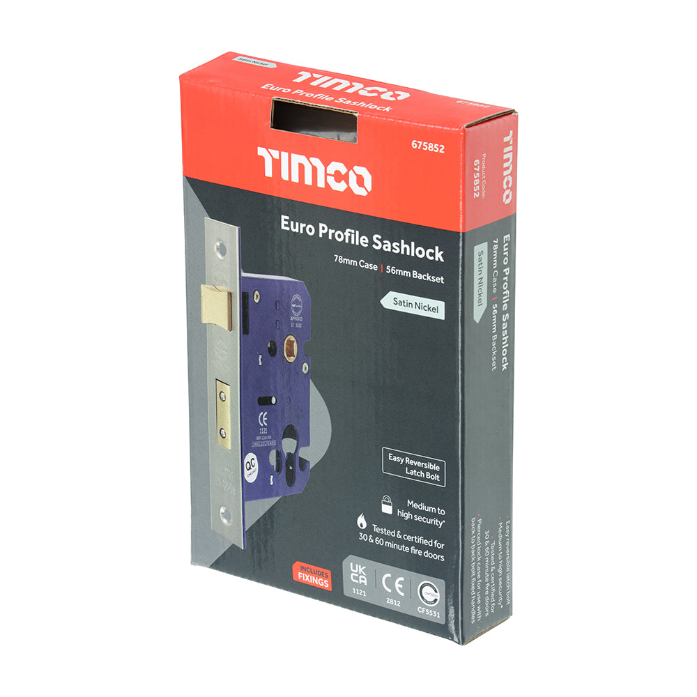 This is an image of Timco - Euro Sashlock - Satin Nickel 78 case / 56 backset (1 Each Box) 675852