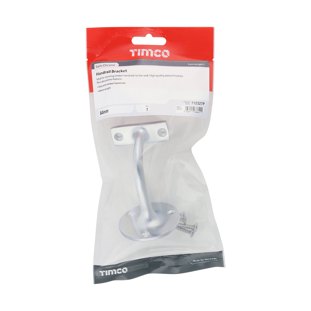 This is an image of Timco - Handrail Bracket - Satin Chrome 64mm (1 Each TIMbag) 712327P