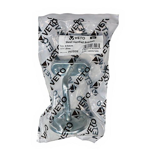 This is an image of Timco - Steel Handrail Bracket - Zinc 63mm (1 Each Bag) 712331