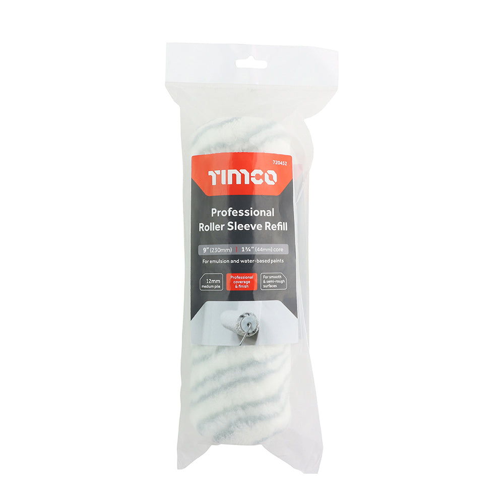 This is an image of Timco - Professional Roller Sleeve Refill 12mm 9" Medium Pile (1 Each Bag) 720452
