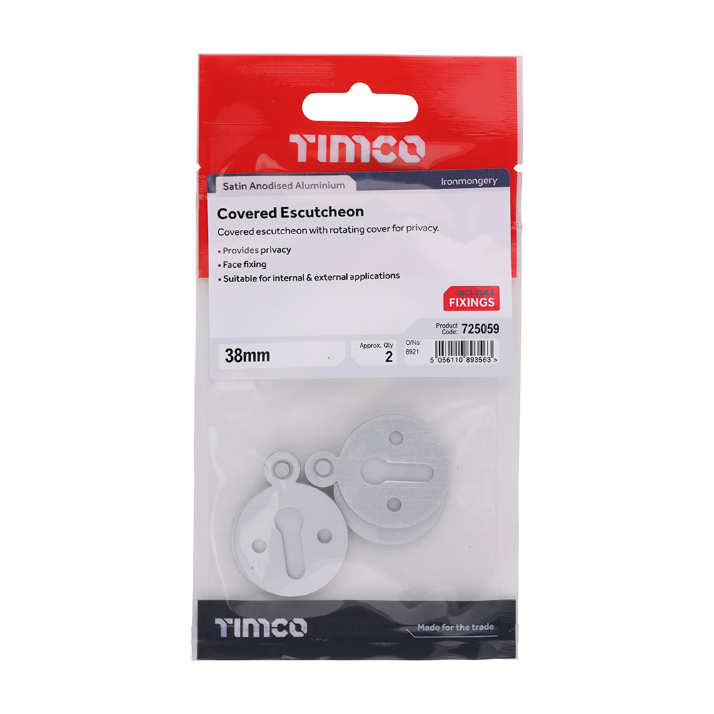 This is an image of Timco - Covered Escutcheon - Satin Anodised Aluminium 38mm (2 Pieces TIMpac) 725059